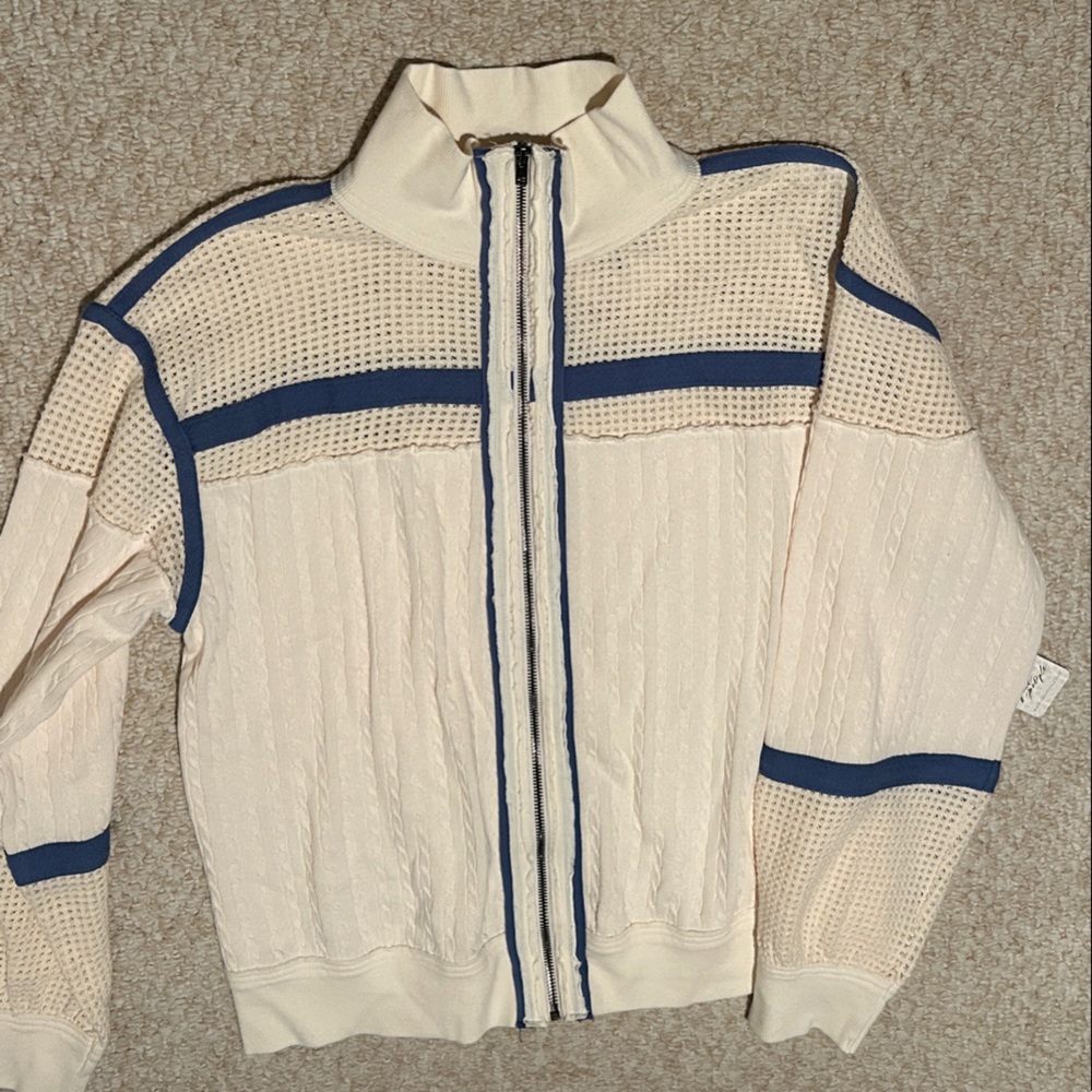 We The Free Ivory Textured Zipper Sweater